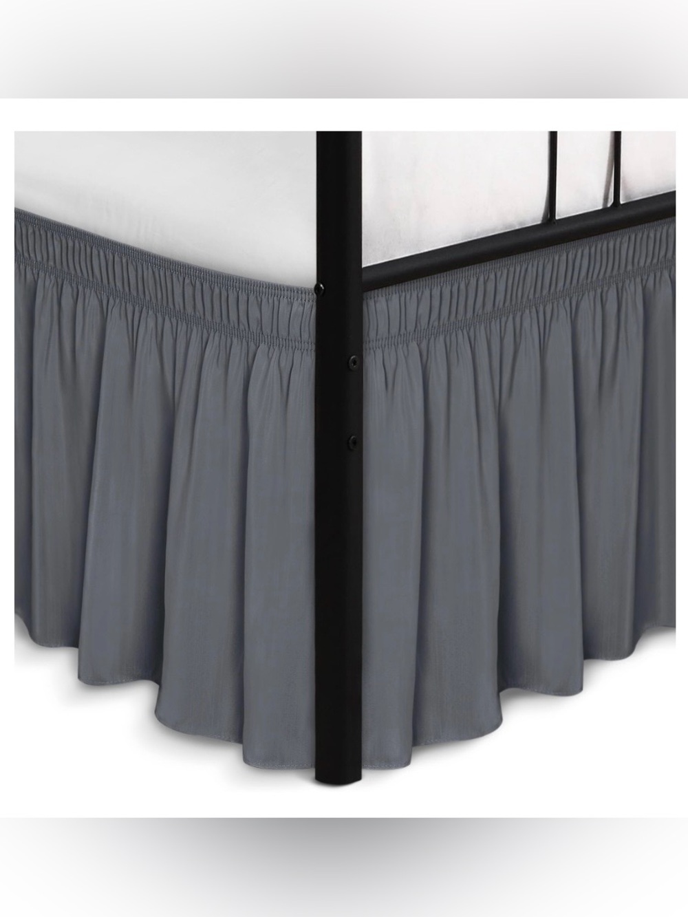QUEEN Bed Skirt Dust Ruffle w Split Corners 16” Drop 100% Microfiber - DARK GRAY
